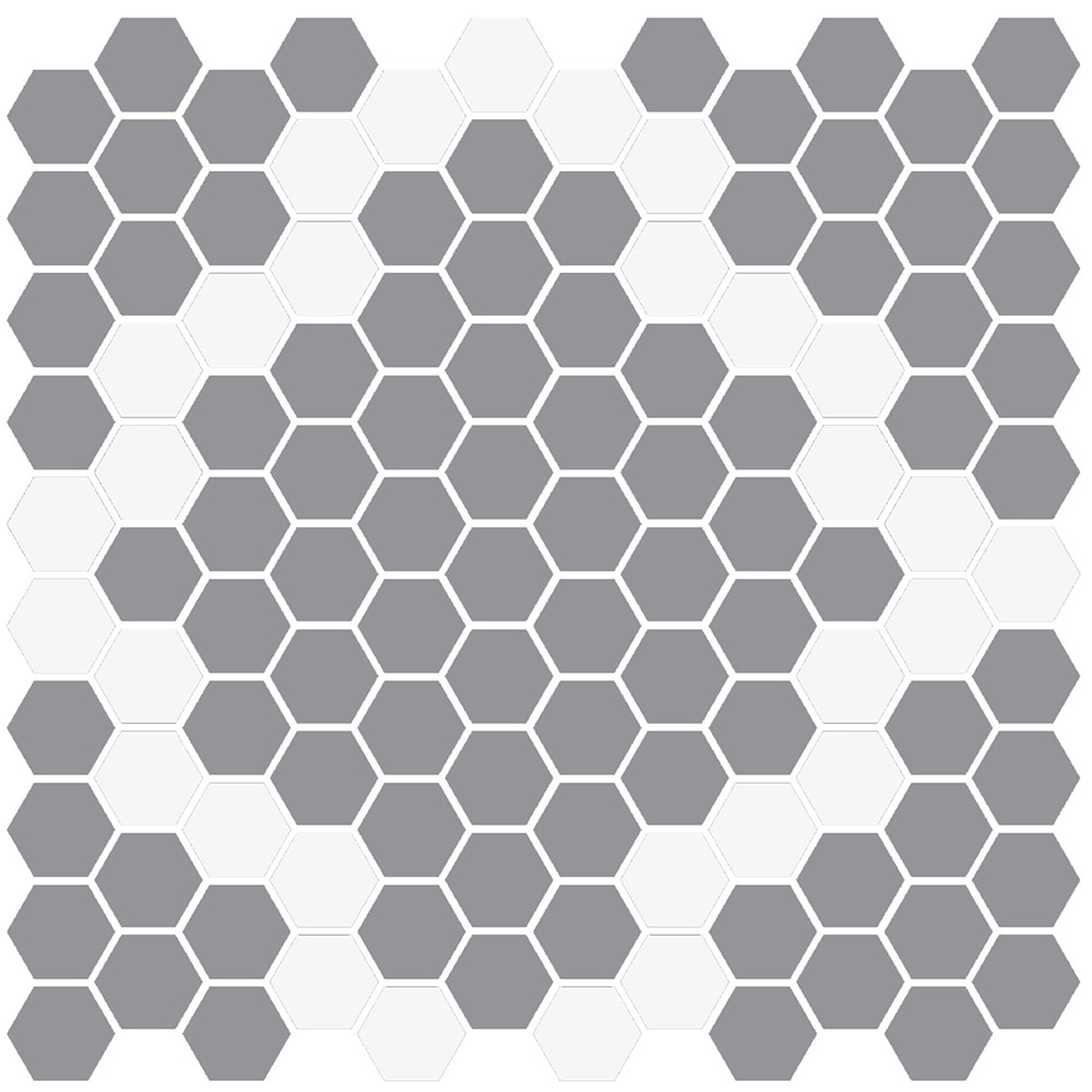 2.5X2.5 HEXAGON GREY-WHITE MIX MAT (NN